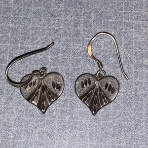 Vintage Morning Sun Sterling Silver Heart  Shaped Dangle Earrings .925